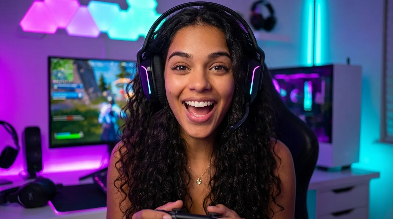 Exemplo de thumbnail de games no estilo Streamer com setup RGB